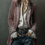 Nadorine Court-Style Floral Embroidery Velvet Jacket Blazer