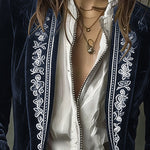 Nadorine Court-Style Floral Embroidery Velvet Jacket Blazer