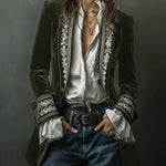 Nadorine Court-Style Floral Embroidery Velvet Jacket Blazer