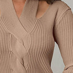 Zeagoo Zeagoo Chic V-Neck Twist Design Pit-Stripe Knit Top for Women Casual Work Office Loose Fit 2026 | Under $40