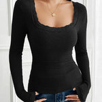 Nadorine Slim Lace Patchwork U-Neck Undershirt for Women Elegant Date Night Party 2026