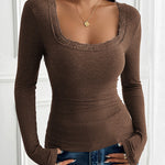 Nadorine Slim Lace Patchwork U-Neck Undershirt for Women Elegant Date Night Party 2026