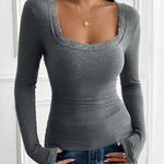 Nadorine Slim Lace Patchwork U-Neck Undershirt for Women Elegant Date Night Party 2026