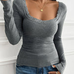 Nadorine Slim Lace Patchwork U-Neck Undershirt for Women Elegant Date Night Party 2026