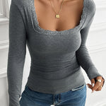 Nadorine Slim Lace Patchwork U-Neck Undershirt for Women Elegant Date Night Party 2026