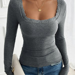 Nadorine Slim Lace Patchwork U-Neck Undershirt for Women Elegant Date Night Party 2026