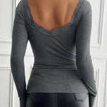 Nadorine Slim Lace Patchwork U-Neck Undershirt for Women Elegant Date Night Party 2026