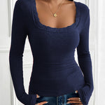 Nadorine Slim Lace Patchwork U-Neck Undershirt for Women Elegant Date Night Party 2026
