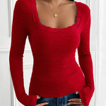 Nadorine Slim Lace Patchwork U-Neck Undershirt for Women Elegant Date Night Party 2026