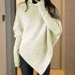 Loose Chic Asymmetrical Hem Turtleneck Sweater