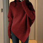 Loose Chic Asymmetrical Hem Turtleneck Sweater