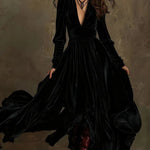 Fashionable Velvet Ruffled Hem Maxi Dress