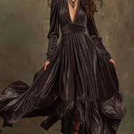 Fashionable Velvet Ruffled Hem Maxi Dress