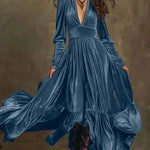 Fashionable Velvet Ruffled Hem Maxi Dress