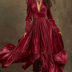 Fashionable Velvet Ruffled Hem Maxi Dress