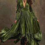 Fashionable Velvet Ruffled Hem Maxi Dress