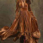 Fashionable Velvet Ruffled Hem Maxi Dress