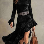 Retro Western Irregular Ruffle Hem Velvet Dress