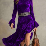 Retro Western Irregular Ruffle Hem Velvet Dress