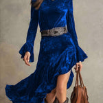 Retro Western Irregular Ruffle Hem Velvet Dress