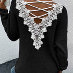 Nadorine Casual Lace Paneled Backless Knit Sweater