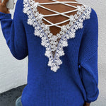 Nadorine Casual Lace Paneled Backless Knit Sweater