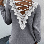 Nadorine Casual Lace Paneled Backless Knit Sweater