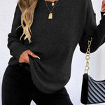 Textured Knit Relaxed Fit Round Neck Sweater