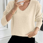 Nadorine Casual Drop Shoulder V-neck Sweater