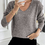 Nadorine Casual Drop Shoulder V-neck Sweater