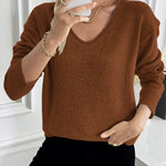 Nadorine Casual Drop Shoulder V-neck Sweater