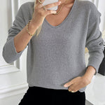 Nadorine Casual Drop Shoulder V-neck Sweater