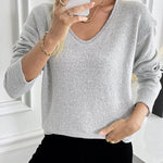 Nadorine Casual Drop Shoulder V-neck Sweater