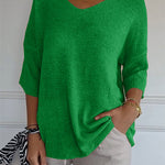 Soft Knit 3/4 Sleeve V-neck Pullover Sweater