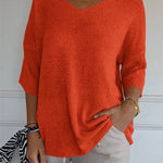 Soft Knit 3/4 Sleeve V-neck Pullover Sweater
