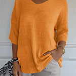 Soft Knit 3/4 Sleeve V-neck Pullover Sweater