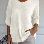 Soft Knit 3/4 Sleeve V-neck Pullover Sweater