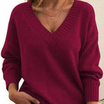 Nadorine Elegant Casual V-neck Knit Sweater for Women Casual Work Office Loose Fit 2026 | Under $25