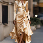 Satin Ruffled Hem A-Line Dress