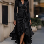 Satin Ruffled Hem A-Line Dress