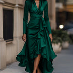 Satin Ruffled Hem A-Line Dress
