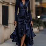 Satin Ruffled Hem A-Line Dress