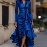 Satin Ruffled Hem A-Line Dress