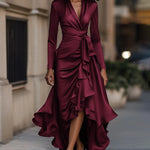 Satin Ruffled Hem A-Line Dress