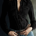 Nadorine Vintage Suede Button-Down Shirt for Women Casual Loose Business Casual 2026 | Under $40