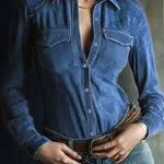 Nadorine Vintage Suede Button-Down Shirt for Women Casual Loose Business Casual 2026 | Under $40