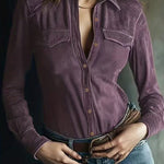 Nadorine Vintage Suede Button-Down Shirt for Women Casual Loose Business Casual 2026 | Under $40