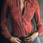 Nadorine Vintage Suede Button-Down Shirt for Women Casual Loose Business Casual 2026 | Under $40