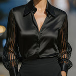 Nadorine Elegant See-through Long Sleeve Satin Blouse for Women Elegant Office Work Dressy 2026 | Under $40