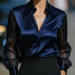 Nadorine Elegant See-through Long Sleeve Satin Blouse for Women Elegant Office Work Dressy 2026 | Under $40